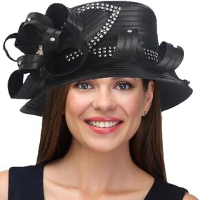 PGTEN Women's Satin Dress Church Hats with Rhinestones