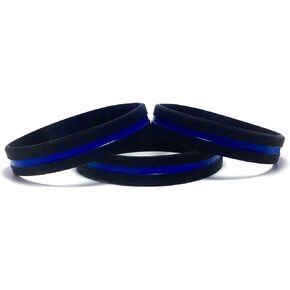 TheAwristocrat 3 Pack of Thin Blue Line Rubber Wristband Silicone Bracelet to Support Law Enforcement