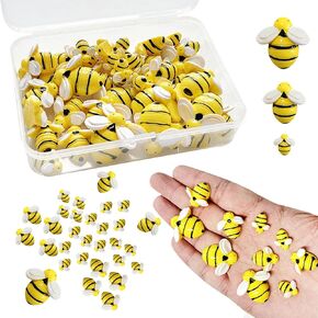 Miukomiu Tiny Resin Bees for Crafts, 50 Pcs Plastic Bumble Bee Decor for DIY Wreath Embellishments and Bee Themed Party Supplies Baby Shower Birthday Table Decoration