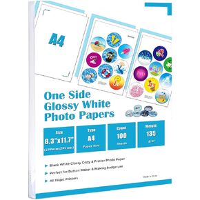 ChiButtons One Side Glossy Photo Paper A4 (135g) 100 sheets (Specially for button maker use)