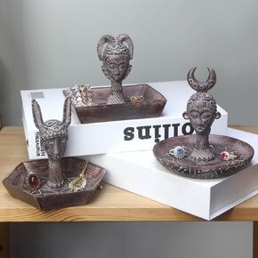 Mrlikale Jewelry Tray Set of 3, Vintage Ring Dish Plate Antique Earring Necklace Tray, Tribal art Sculpture Figurines Decorations (Black)