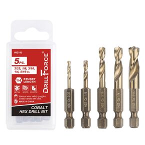1/2" M35 Cobalt Stubby Drill Bit for Stainless Steel, Hard Metals & Cast Iron, with 1/4" Hex Shank for Quick Chucks & Impact Drivers