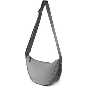 Nylon Crescent Crossbody Bag for Women Men Fanny Pack Crossbody Bag Dumpling Lightweight Travel Sling Bag (02-beige)