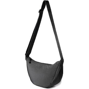 Nylon Crescent Crossbody Bag for Women Men Fanny Pack Crossbody Bag Dumpling Lightweight Travel Sling Bag (02-beige)