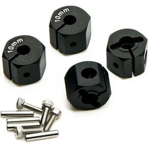 QUE-T Aluminum 10mm Thickness 12mm Wheel Hex Drive Adaptors with Pins & Screws for Most of 1/10 RC Crawler Car Black