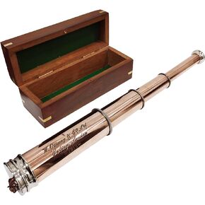 Vintage 1917 Marine Telescope Copper/Chrome Finish Antique Style with Wooden Box Decor Spyglass Nautical Gifts and Home Decor - Navirock