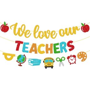 National Teacher Appreciation Week Decoration We Love Our Teachers Banner Thank You for Helping Us Grow Teachers Day Party Celebration Decor Supplies - Gold in Kuwait