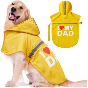 GreenJoy Dog Raincoat with Cute Print - Waterproof Dog Rain Jacket with Reflective Strips and Leash Hole,Adjustable Dog Rain Coat for Small,Medium and Large Dogs(Yellow (I Love My Mom), Medium)