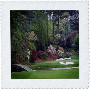 3dRose qs_131410_5 Augustas Amen Corner Golf Course Golfers on Bridge Quilt Square, 14 by 14-Inch