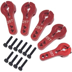 ShareGoo 5PCS Aluminum 25T Servo Horn M3 Threads 25T Steering Arm Compatible with Futaba Savox Xcore HSP TowerPro MG Servo RC Car Truck Buggy Airplane,Red