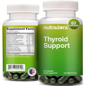 نوترادورا لدعم الغدة الدرقية للنساء والرجال - مكمل الغدة الدرقية مع اليود وفيتامين ب12 والأشواغاندا والسيلينيوم والزنك، معتمد من GMP، تم تركيبه في الولايات المتحدة الأمريكية، 60 كبسولة (عبوة من 1) in Kuwait
