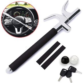 VaygWay Universal Anti-Theft Car Steering Wheel Lock with Emergency Window Breaker & 3 Keys, Durable Steel Body, Adjustable Length Clamp, Easy to Use