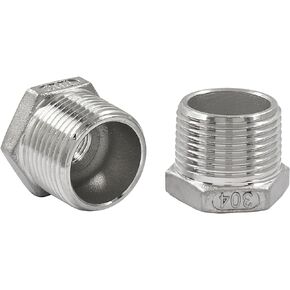 1/2" Male Npt To 3/8" Female Npt Threaded Bushing, 304 Stainless Steel Hex Bushing Npt Reducer Bushing(2 Pcs)