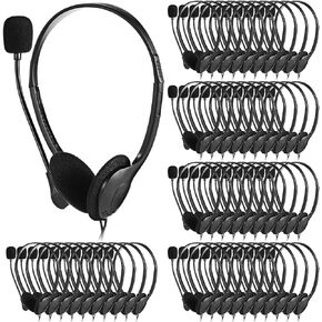 Kathfly Headset with Microphone Black Stereo Headphones Adjustable Office Conference Headphones with 3.5mm Plug for Adult Mobile Phone Tablet Business Call Center(30 Pcs)