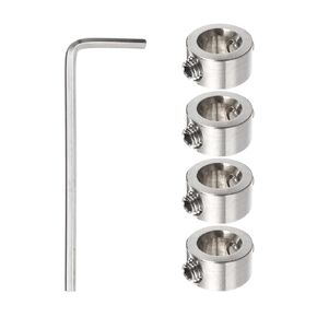 HARFINGTON 4pcs 9mm Drill Stop Collar Set Depth Stop, Adjustable Stainless Steel Drilling Limit Ring, Anodizing Surface Dowel Shaft Chuck Positioner with Hex Wrench, Silver
