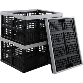 Yuright 34 Liter Plastic Collapsible Crate for Storage, 3 Pack Foldable Milk Crate, Black