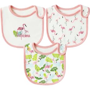 مرايل أطفال قطنية قابلة للامتصاص من 2ooya - مرايل طعام لحديثي الولادة بنمط الفلامنغو الوردي، مرايل تغذية للرضع مع أزرار من الراتنج، مجموعة مريلة للأطفال الصغار، دعائم صور لطفلة صغيرة (6-12 شهرًا) in Kuwait