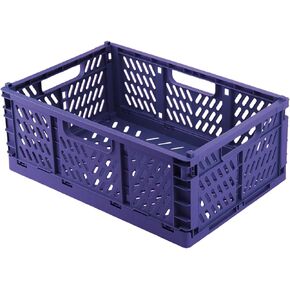 Pastel Crates, Extra Large Size(16.7 X 11.2 X 6.5 in), Storage crates plastic stackable, Desktop Storage Crates, Folding for Home Kitchen Bedroom Office, Blue