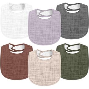 Susurration Muslin Baby Drool Bibs 6Pack Soft Square Adjustable Baby Bandana Bibs for Unisex Girls & Boys