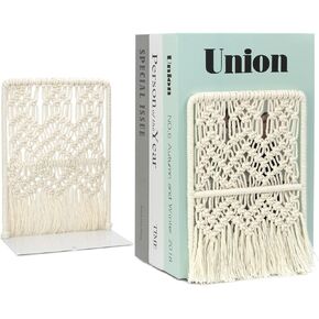 AELS Boho Macrame Bookends with Tassels, Heavy Duty Metal Book Ends, Decorative Unique Bookend Supports for Shelves, Stopper for Books/Movies/CD, Farmhouse Decoration,Thanksgiving