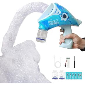 Foam Machine Gun,Automatic Bubble Foam Maker Blower with Bubbles Stream & LED Light,Birthday Party Bubble Toy Easter Gift for Age 3-8 Years Kids,Bathroom Indoor Outdoor Bubble Foam Toy for Kids