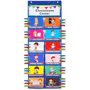 Classroom Management Pocket Chart Teacher's Helper,Classroom Course Tracking Pocket Charts with Clip Great for Classroom Homeschool.Preschool Classroom Must Haves Supplies