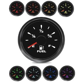 52MM 240-33ohm Boat Fuel Level Gauge IP67 Waterproof Universal 9-32v Replace Gauge 240-33ohm 0-190ohm 0-180ohm 10-180ohm Fit for 12V/24V Car Boat Truck Motorcycle, 8 Color Backlight (Black Edge)