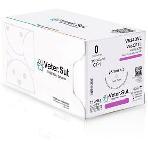 VeterSut VetCRYL Absorbable Polyglactin Surgical Suture USP Suture 0, (CT-1) 1/2 36mm Taper Point Needle, 36 Inches (90 cm), 12 Count, Veterinary Use