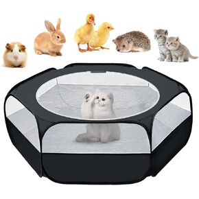 UWE Small Animal Playpen, Chicken Brooder Box with Cover Top, Portable Outdoor Exercise Pet Cage Tent, Waterproof Breathable Pet playpen Indoor for Chick Ktiien Bunny Hamster Guinea Pig, Black