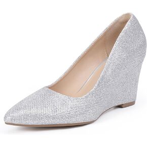 IDIFU IN3 Wedges for Women Closed Toe Wedge Pumps Low Heel Pointed Toe Wedge Shoes Work Wedding Bridal Office Formal Business Dress Shoes Casual Dressy Comfortable Trendy Fashion Wedge Pumps Shoes