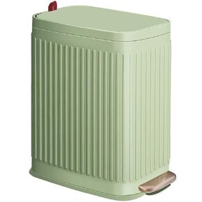 Slim Trash Can for Bathroom with Air Freshener Soft Close Lid, 6 Liter/ 1.6 Gallon Stainless Steel Garbage Can with Removable Inner Bucket,Step Pedal, Small Wastebasket for Bedroom, Kitchen (Green)