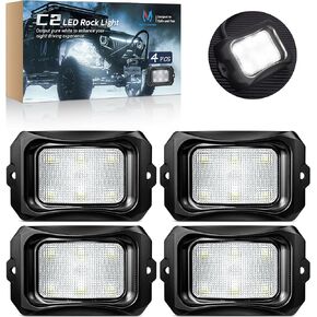 MICTUNING C2 أضواء الصخور LED البيضاء المنحنية - 4 قرون أضواء تحت الوهج متوافقة مع سيارة شاحنة الطرق الوعرة ATV UTV قارب