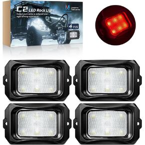 MICTUNING C2 Curved White LED Rock Lights - 4 Pods Underglow Lights Compatible for Car Truck Offroad ATV UTV Boat