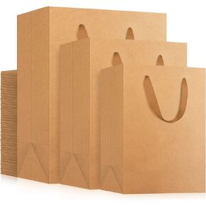 EUSOAR Kraft Paper Bags, 30pcs 3 Sizes Gift Wrap Bags with Ribbon Handles, Shopping Bags, Packaging Bags, Gift Bags, Recyclable Kraft Bags, Wedding Party Favor bags, Cosmetics Soap Pouches-Black