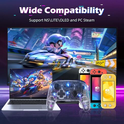 وحدة تحكم IINE Wireless Switch Pro، وحدة تحكم Pro متوافقة مع Switch/OLED/LITE، جهاز تحكم عن بعد للوحة الألعاب مع ضوء RGB/قابل للبرمجة/الاهتزاز/محور الدوران/تربو قابل للتعديل/الاستيقاظ in Kuwait