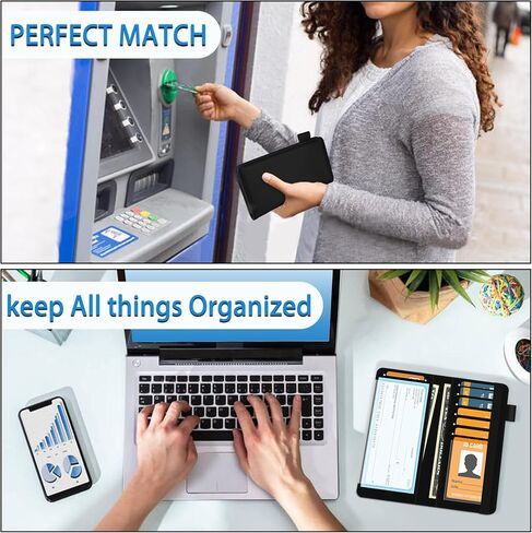 bvya Checkbook Cover for Men & Women with RFID Blocking, Premium Printed Leather Checkbook Holder Slim Wallets with Pen Holder & Built-in Clear Plastic Divider for Duplicate Checks in Saudi Arabia