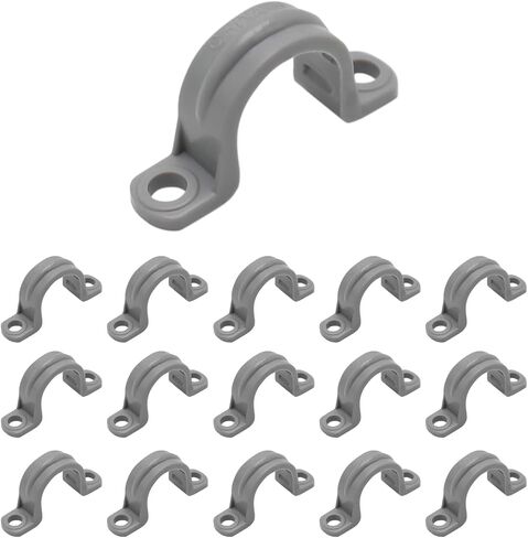 Howeall 15 Pcs 1/2 Inch PVC Pipe Straps, Grey Conduit Clamp Pipe Clamps 2 Holes Plastic Conduit Strap for PVC Pipes Conduit Cables Hose in Saudi Arabia