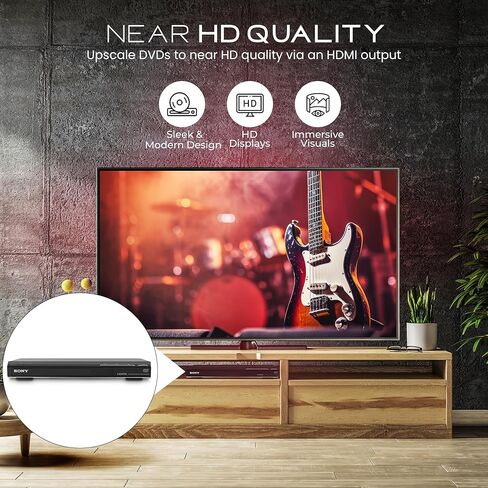 مشغل DVD من سوني للتلفزيون مع جهاز تحكم عن بعد، يقوم بتشغيل أقراص DVD والأقراص المضغوطة. الترقية إلى جودة قريبة من HD. حزمة Zdirect مع قطعة قماش من الألياف الدقيقة وكابل HDMI in Kuwait
