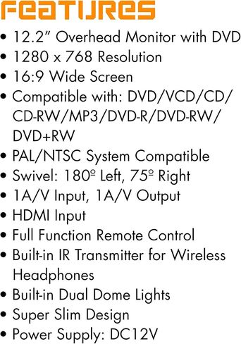 شاشة XO Vision GX2156B عريضة مقاس 12.2 بوصة مع مشغل DVD مدمج ومدخل HDMI (أسود) in Kuwait