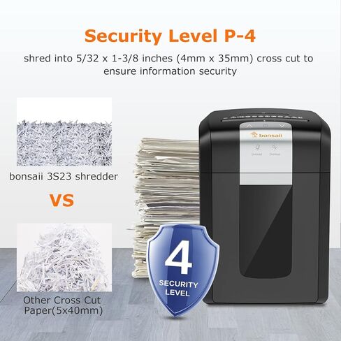 آلة تقطيع الورق Bonsaii P-4، وقت تشغيل 120 دقيقة، آلة تمزيق بطاقات الائتمان المضغوطة شديدة التحمل 14 ورقة للمكتب مع سلة قابلة للسحب سعة 6 جالون و4 عجلات، آلة تقطيع المستندات للاستخدام المنزلي، 3S23 in Kuwait