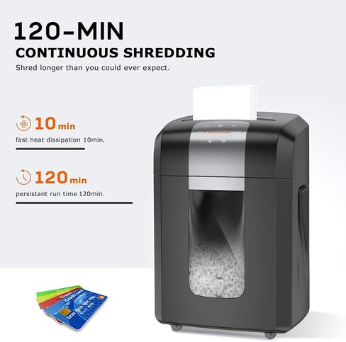 آلة تقطيع الورق Bonsaii P-4، وقت تشغيل 120 دقيقة، آلة تمزيق بطاقات الائتمان المضغوطة شديدة التحمل 14 ورقة للمكتب مع سلة قابلة للسحب سعة 6 جالون و4 عجلات، آلة تقطيع المستندات للاستخدام المنزلي، 3S23 in Kuwait