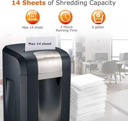 آلة تقطيع الورق Bonsaii P-4، وقت تشغيل 120 دقيقة، آلة تمزيق بطاقات الائتمان المضغوطة شديدة التحمل 14 ورقة للمكتب مع سلة قابلة للسحب سعة 6 جالون و4 عجلات، آلة تقطيع المستندات للاستخدام المنزلي، 3S23 in Kuwait