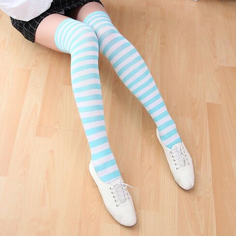 Chalier 3 Pairs Womens Long Striped Socks Over Knee Thigh High Socks Stocking 3 Pairs( Slim Stripes) One Size Fits Most in Saudi Arabia