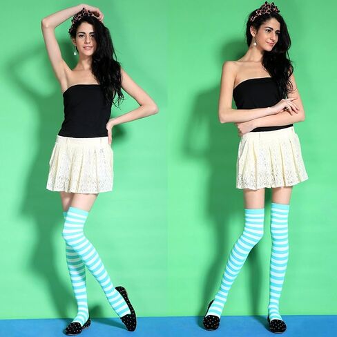 Chalier 3 Pairs Womens Long Striped Socks Over Knee Thigh High Socks Stocking 3 Pairs( Slim Stripes) One Size Fits Most in Saudi Arabia