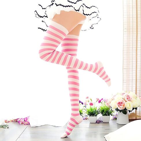 Chalier 3 Pairs Womens Long Striped Socks Over Knee Thigh High Socks Stocking 3 Pairs( Slim Stripes) One Size Fits Most in Saudi Arabia