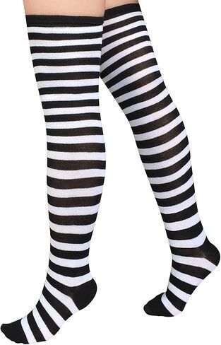 Chalier 3 Pairs Womens Long Striped Socks Over Knee Thigh High Socks Stocking 3 Pairs( Slim Stripes) One Size Fits Most in Saudi Arabia