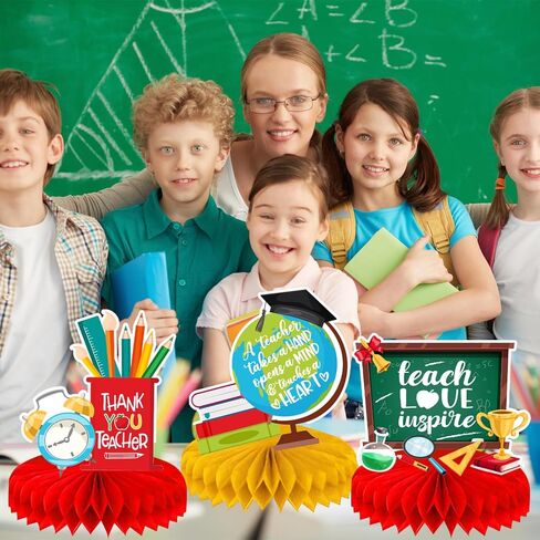 ديكورات تقدير المعلم قطع مركزية على شكل قرص العسل 8 قطع ثلاثية الأبعاد مزدوجة الجوانب تقدير المعلم أسبوع ديكورات الطاولة قطع مركزية لديكور حفلات المعلمين in Kuwait