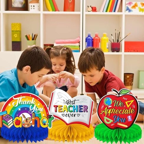 ديكورات تقدير المعلم قطع مركزية على شكل قرص العسل 8 قطع ثلاثية الأبعاد مزدوجة الجوانب تقدير المعلم أسبوع ديكورات الطاولة قطع مركزية لديكور حفلات المعلمين in Kuwait