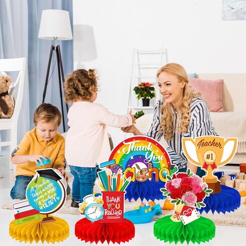 ديكورات تقدير المعلم قطع مركزية على شكل قرص العسل 8 قطع ثلاثية الأبعاد مزدوجة الجوانب تقدير المعلم أسبوع ديكورات الطاولة قطع مركزية لديكور حفلات المعلمين in Kuwait