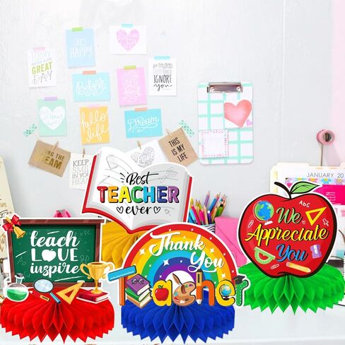 ديكورات تقدير المعلم قطع مركزية على شكل قرص العسل 8 قطع ثلاثية الأبعاد مزدوجة الجوانب تقدير المعلم أسبوع ديكورات الطاولة قطع مركزية لديكور حفلات المعلمين in Kuwait